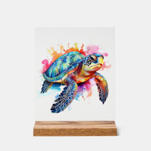 Zeeschildpad in Kleurrijke Waterverf Acryl Bord