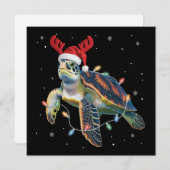 Zeeschildpad Kerstlichten Grappige Kerstman Hoed P Feestdagenkaart (Voorkant / Achterkant)