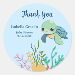 Zeeschildpad Kleine Broedeling Baby Shower Bedankt Ronde Sticker