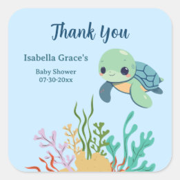 Zeeschildpad Kleine Broedeling Baby Shower Bedankt Vierkante Sticker