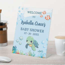 Zeeschildpad Kleine Broedeling Baby Shower Welkom Reclamebord Met Voetstuk