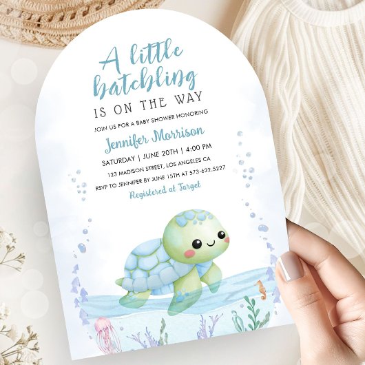 Zeeschildpad Kuiken Baby Shower Jongen Blauwe Boog Kaart