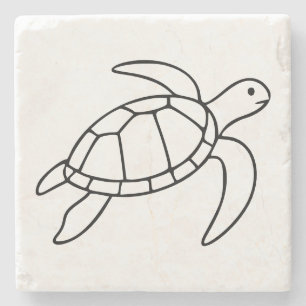 Zeeschildpad Lijnkunst – Minimalistische Zee Dier Stenen Onderzetter