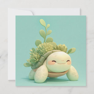 Zeeschildpad met Groene Vetplant Tuin Ansichtkaart