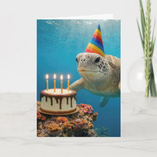 Zeeschildpad met verjaardagstaart kaart