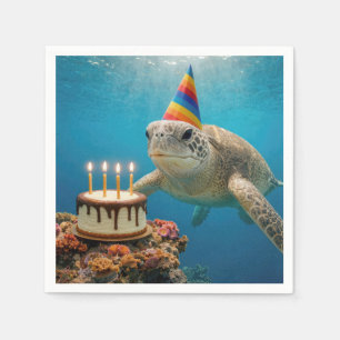 Zeeschildpad met verjaardagstaart servet