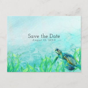 Zeeschildpad Oceaan Strand Kunst Bruiloft Save the Aankondigingskaart