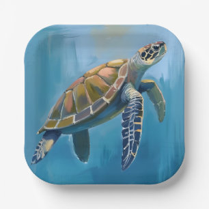 Zeeschildpad Oceaandier Waterverf Papieren Bordje