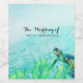 Zeeschildpad Oceaankust Kunst Trouw Wijn Wijn Etiket (Enkel label)