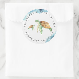 Zeeschildpad Ocean Baby Shower Favor Ronde Sticker