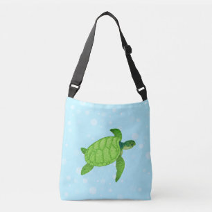 Zeeschildpad op lichtblauwe achtergrond crossbody tas