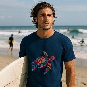 Zeeschildpad Retro Psychedelische Kunst T-shirt