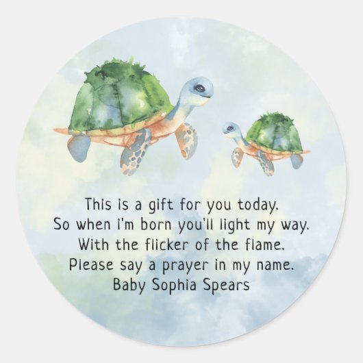 Zeeschildpad - sticker voor gebedskaars (Voorkant)