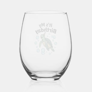Zeeschildpad Verjaardag Shirt Ontwerp_1 Wijnglas Zonder Voet
