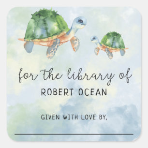 Zeeschildpad - voor de bibliotheek van vierkante sticker