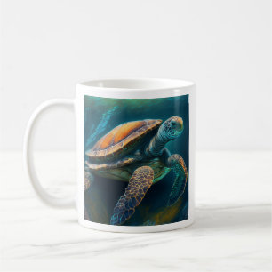 Zeeschildpad zwemt in de oceaan koffiemok