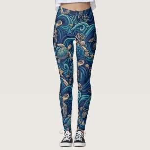 Zeeschildpadden, Palmbomen en Golfpatroon Leggings