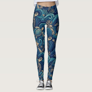 Zeeschildpadden, Palmbomen en Golfpatroon Leggings
