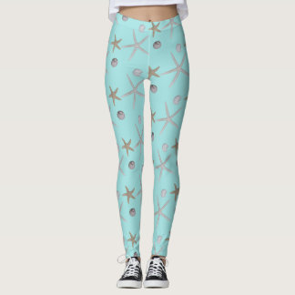 Zeescholen en zeesterren op blauwgroen leggings