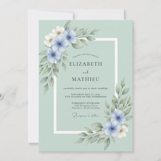 Zeeschuim Botanische Bruiloft Kaart (Voorkant)