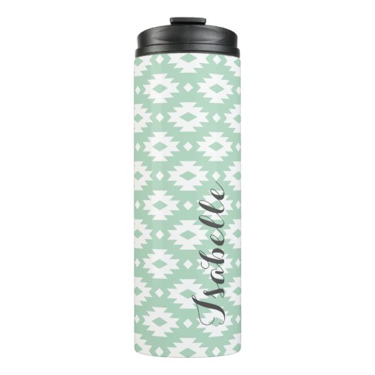 Zeeschuim en Grijs Azteeks Monogram Thermosbeker (Voorkant)