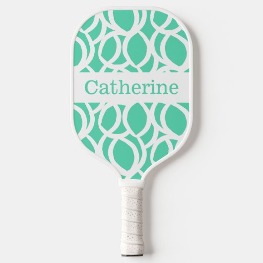 Zeeschuim Groene en Witte Abstracte Patroonnaam Pickleball Paddle (Voorkant)