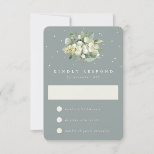 Zeeschuim Groene Snowberry+Eucalyptus Bruiloft RSVP Kaartje (Voorkant)