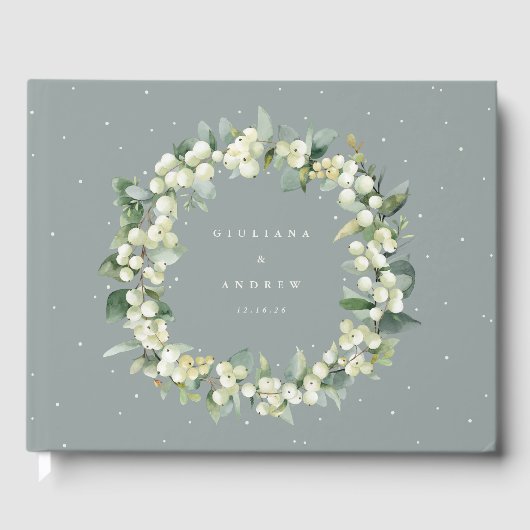 Zeeschuim Groene Snowberry+Eucalyptus Krans Bruilo Gastenboek (Voorkant)