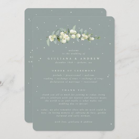 Zeeschuim Groene Snowberry + Eucalyptus Stamhuweli Programma (Voorkant / Achterkant)