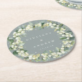 Zeeschuim Groene Snowberry + Eucalyptus Winter Bru Ronde Kartonnen Onderzetter (Gebogen)