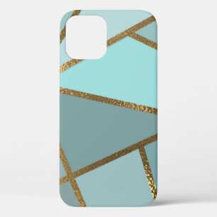 Zeeschuim Turquoise Groen Blauw & Bronzen Geometri iPhone 12 Hoesje
