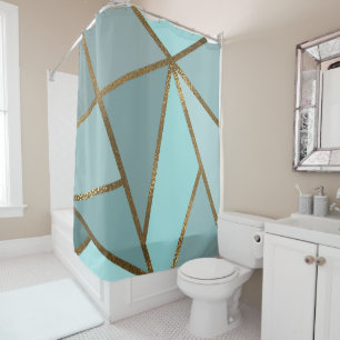 Zeeschuim Turquoise Groen Blauw & Bronzen Geometri Douchegordijn
