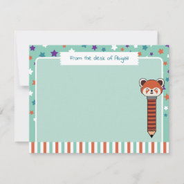 Zeeschuimgroene Rode Panda Van Uw Naam Notitiekaartje