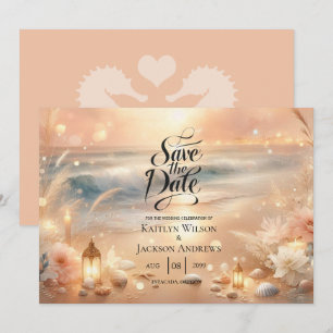 Zeese Glans en Zonsondergang Dromen Bruiloft Save The Date