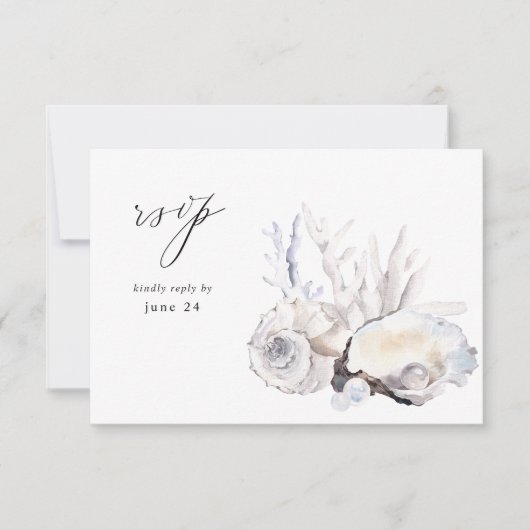 Zeeshellen en Floral-wittekruid met RSVP 5 Kaartje (Voorkant)