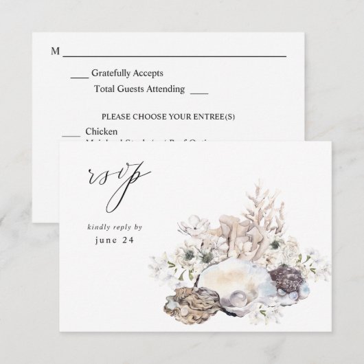 Zeeshellen en witte flora met gemiddelde RSVP 2 Kaartje (Voorkant / Achterkant)