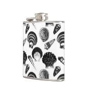 Zeeshellen - zwart-wit op witte achtergrond heupfles (Links)