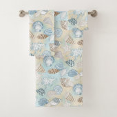 Zeeshells Aqua Blue Brown Beach Coastal Bad Handdoek (Insitu)