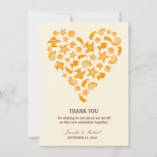 Zeeshells en strandbrauwen zomervakantie bedankkaart (Voorkant)