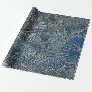 Zeeshells in de oceaanbek Blauwe Metallic Ontkoppe Cadeaupapier