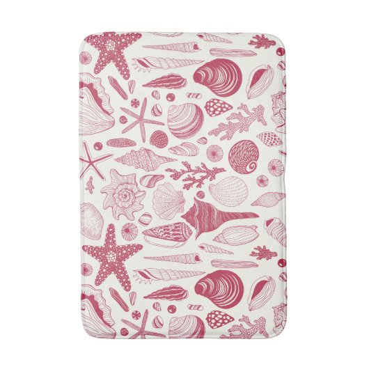 Zeeshells in Viva Magenta - Kleur van het jaar 202 Badmat (Voorkant Verticaal)