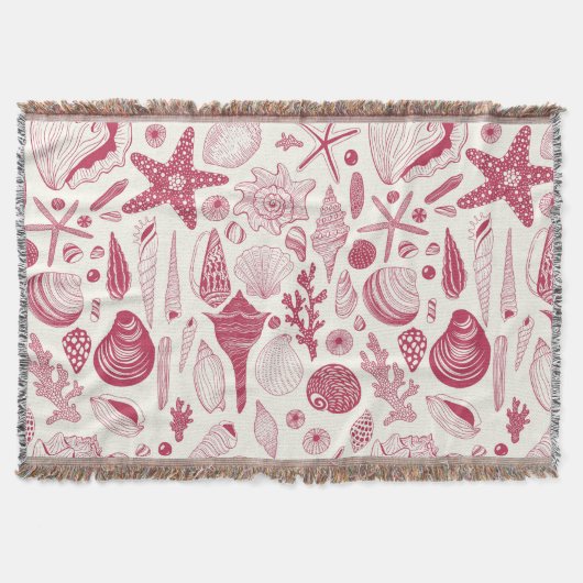 Zeeshells in Viva Magenta - Kleur van het jaar 202 Deken (Voorkant)