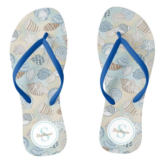 Zeeshells monogram Naam kustpatroon Teenslippers (Voetbed)