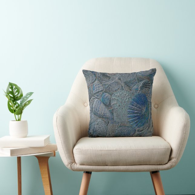 Zeeshells oceaanbek Blauw Nautisch Metaal Kussen (Stoel)