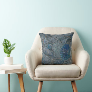 Zeeshells Ocean Beach Blue Nautical Metallic Kussen