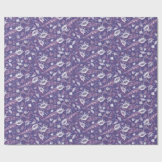 Zeeshells Zee Shell Nautical Pattern Paars Violet Cadeaupapier (Vlak)