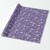 Zeeshells Zee Shell Nautical Pattern Paars Violet Cadeaupapier (Uitgerold)