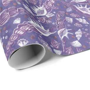 Zeeshells Zee Shell Nautical Pattern Paars Violet Cadeaupapier
