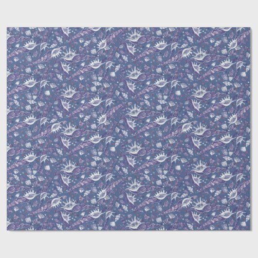 Zeeshells Zee Shell Nautical Pattern Violet Blauwg Cadeaupapier (Vlak)