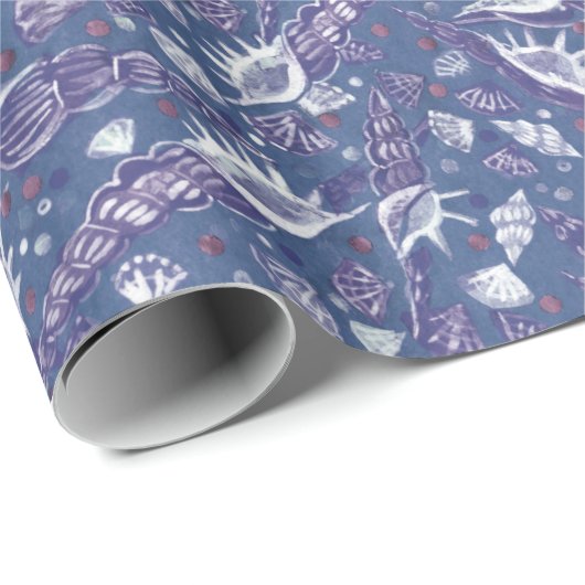 Zeeshells Zee Shell Nautical Pattern Violet Blauwg Cadeaupapier (Rol Hoek)